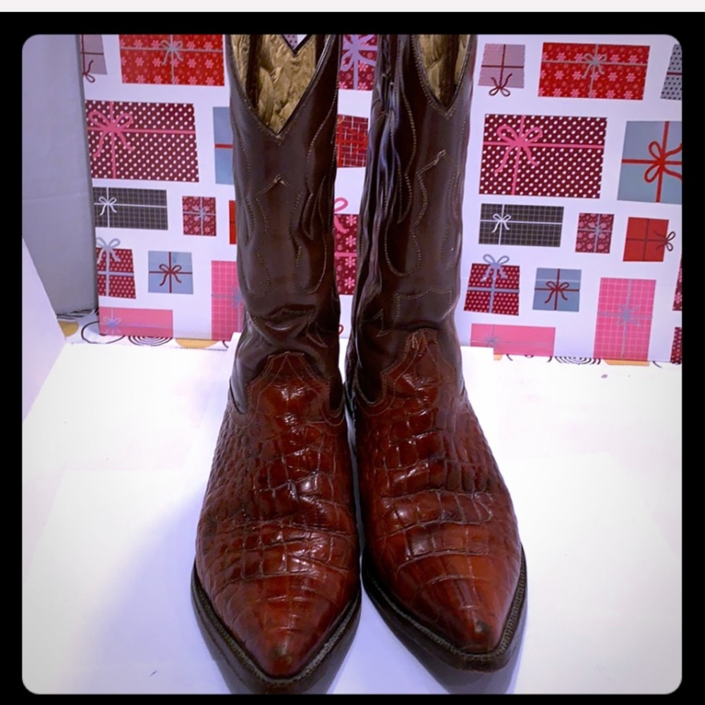 VTG Croc Embossed Brown Boots. Size: 8.5 - Picture 3 of 8